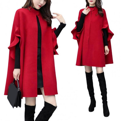 Stylish Pure Color Cardigan Lady Cloak Coat Long Sleeves Autumn Coat Anti-wrinkle Lady Cape Coat for Shopping