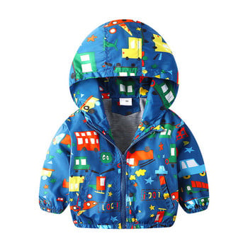 Toddler Kids Baby Boys Car Print Jacket με φερμουάρ Αντιανεμικό παλτό