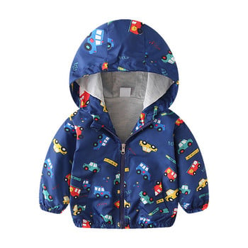 Toddler Kids Baby Boys Car Print Jacket με φερμουάρ Αντιανεμικό παλτό