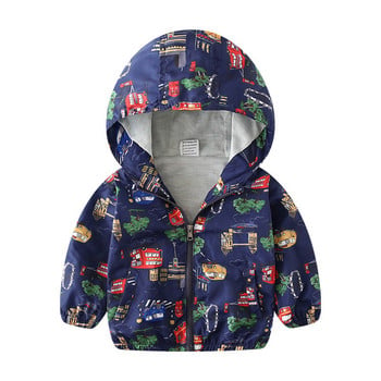 Toddler Kids Baby Boys Car Print Jacket με φερμουάρ Αντιανεμικό παλτό