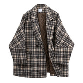 Ženski zimski vuneni kaputi u korejskom stilu Ženski karirani print Retro topla debela duga jakna Gornji ogrtači u korejskom stilu Femme