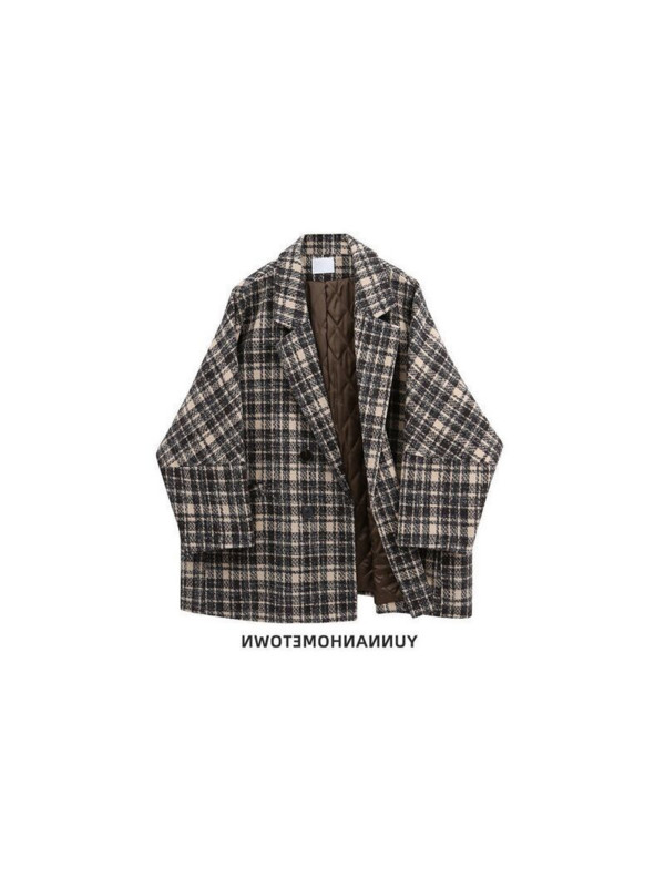 Ženski zimski vuneni kaputi u korejskom stilu Ženski karirani print Retro topla debela duga jakna Gornji ogrtači u korejskom stilu Femme
