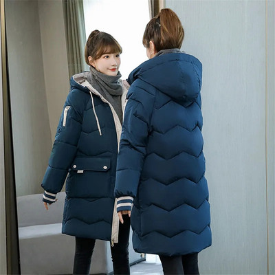 Zimski ženski topli debeli kaput Prevelike 3XL parke Gornja odjeća Jakna za snijeg Srednje duljine Ležerni široki kaput s kapuljačom i podstavljenim pamukom