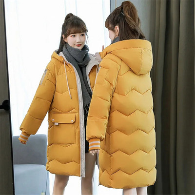 Zimski ženski topli debeli kaput Prevelike 3XL parke Gornja odjeća Jakna za snijeg Srednje duljine Ležerni široki kaput s kapuljačom i podstavljenim pamukom