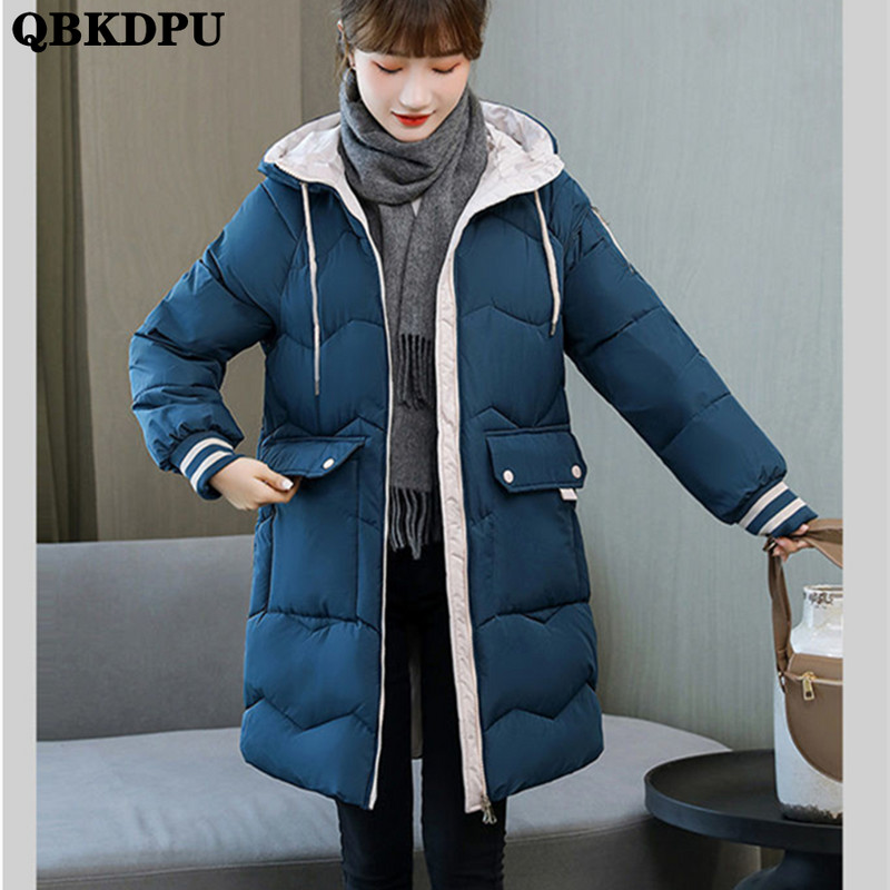 Zimski ženski topli debeli kaput Prevelike 3XL parke Gornja odjeća Jakna za snijeg Srednje duljine Ležerni široki kaput s kapuljačom i podstavljenim pamukom