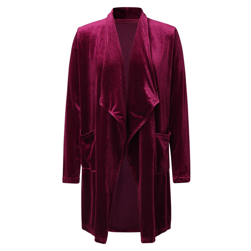 Jauna rudens ziemas sieviešu atloks jaka, gara jaka ikdienišķa vienkrāsaina zelta samta biroja dāmu eleganti mīksta pārklājuma mēteļi куртка