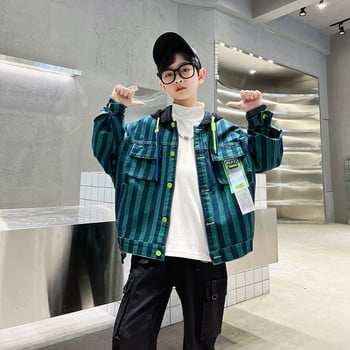 2023 Korean New 4-14 Yrs Boys Jackets Ανοιξιάτικα Λεπτή καμπαρντίνα Τζιν μπουφάν Παιδικά ρούχα Casual Fashion Τζιν μπουφάν με κουκούλα