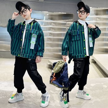 2023 Korean New 4-14 Yrs Boys Jackets Ανοιξιάτικα Λεπτή καμπαρντίνα Τζιν μπουφάν Παιδικά ρούχα Casual Fashion Τζιν μπουφάν με κουκούλα