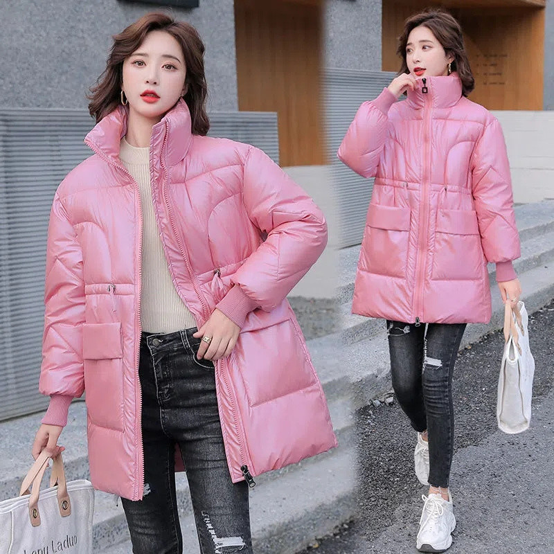 Jachetă din bumbac cu partea strălucitoare în jos pentru femei, cu lungime medie, 2022, parkas pentru femei, haină coreeană largi de iarnă, jachetă puf cu guler