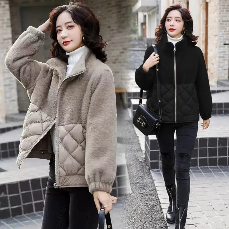 Jachetă scurtă de iarnă pentru femei 2022, nouă haină din bumbac, haină coreeană largi pe mozaic, toamnă, cu fermoar, parka pentru femei