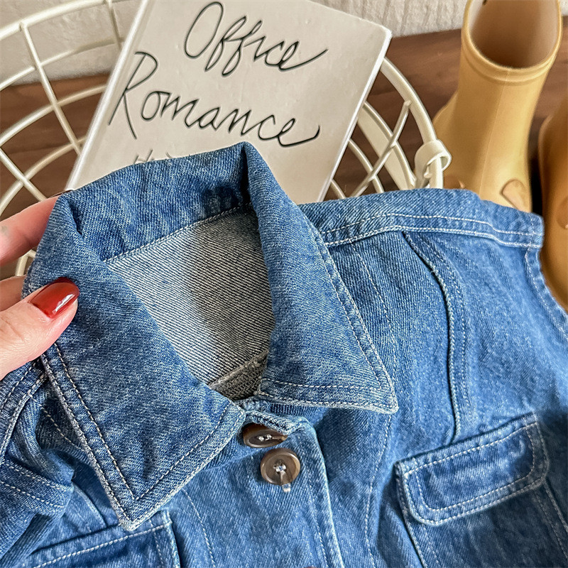 2023. gada pavasaris, bērnu korejiešu stila džinsa veste, zēnu atloka veste, meiteņu brīvs ikdienas virsdrēbes