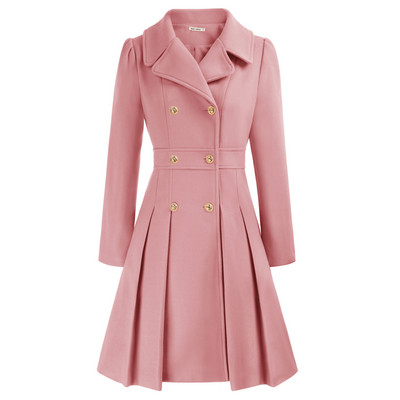 GK Ženski kaput dugih rukava Kaput s dvostrukim kopčanjem Kaput iznad koljena s nabranim reverima A-kroja Kaput od mješavine vune Zimske tople jakne