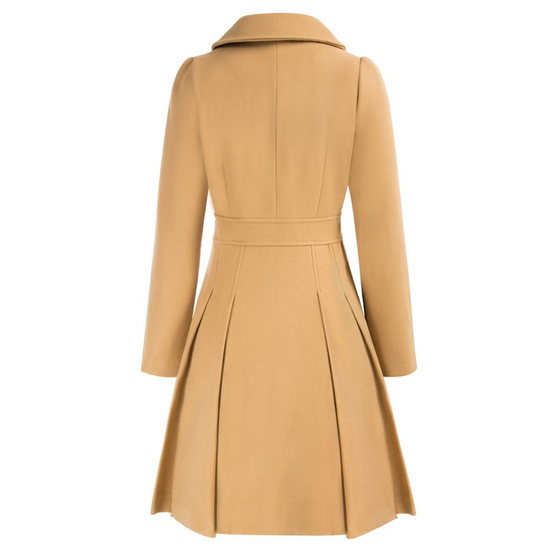 GK Ženski kaput dugih rukava Kaput s dvostrukim kopčanjem Kaput iznad koljena s nabranim reverima A-kroja Kaput od mješavine vune Zimske tople jakne