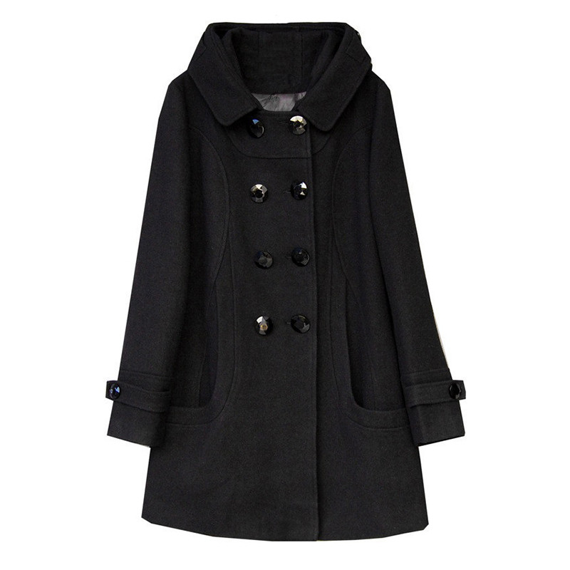 Eleganti ziemas mēteļi un jakas, sieviete, 2022. gada ziemas vilnas mēteļi ar kapuci Vilnas vējjaka sievietēm ar divrindu sievietēm, 5 XL liela izmēra