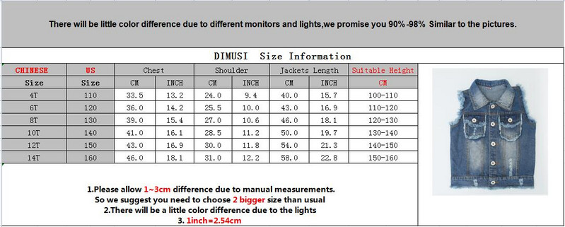 DIMSi Vestă de blugi pentru fete Nouă modă ruptă pentru copii Jachetă de blugi fără mâneci Jachetă de blugi Veste cauzale Îmbrăcăminte pentru copii 4 ~ 14A