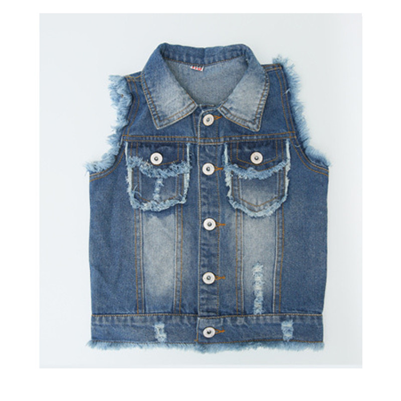 DIMSi Vestă de blugi pentru fete Nouă modă ruptă pentru copii Jachetă de blugi fără mâneci Jachetă de blugi Veste cauzale Îmbrăcăminte pentru copii 4 ~ 14A
