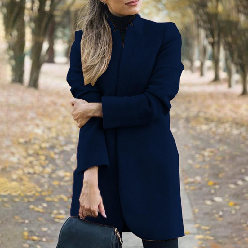 Jachetă elegantă Jachetă cu mânecă lungă, moale, de culoare solidă, haină lungă, ocazională, haină ușoară pentru femei