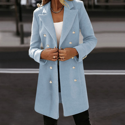 Jachetă de îmbrăcăminte elegantă din lână artificială pentru femeie, haină lungă, subțire, îmbrăcăminte exterioară cu două piept, jachetă Ropa De Mujer пальто женское 한국 가을옷