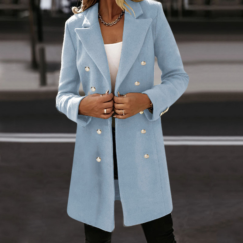 Jachetă de îmbrăcăminte elegantă din lână artificială pentru femeie, haină lungă, subțire, îmbrăcăminte exterioară cu două piept, jachetă Ropa De Mujer пальто женское 한국 가을옷