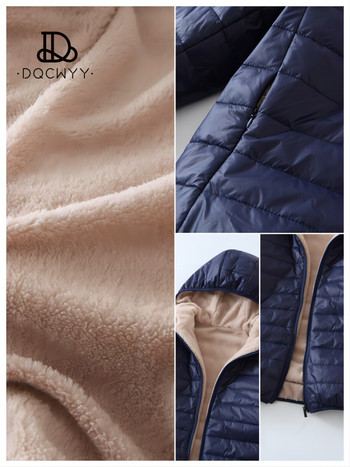 Дамско яке Памучно ново в корейската мода Тънко с качулка Добавете плюшени паркове Топли през зимата Дамско студено палто Едноцветни ежедневни горнища