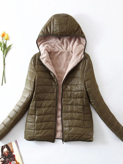 Jachetă de damă din bumbac, nou în mod coreeană, cu glugă, subțire, adaugă parka de pluș, păstrează căldura iarnă, haină rece de damă, plină de topuri casual