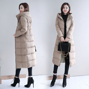 Зимни тънки якета с качулка Дамски удебелени топли дълги чакета Корейски голям размер 5xl Casaco Памучни палта с подплата Нови Abrigos