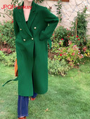 Jesen i zima 2023. Ženski retro debeo dvostrani jednobojni kaput od čiste vune na kaiš Dugi vuneni zimski kaput