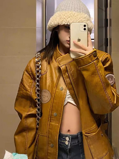 Zimné bundy pre ženy 2023 Hot Girl American Overcoat PU kožená bunda Novinka v kategórii Vrchné oblečenie Jesenné a zimné tenké bomber kabáty