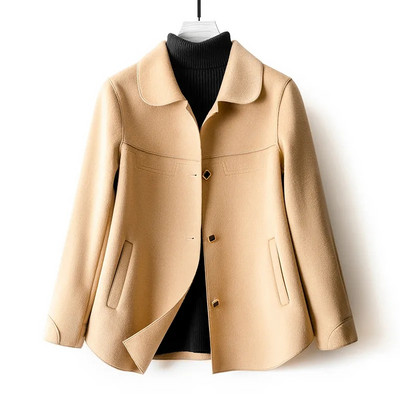 Primăvara toamnă, nou 2024, haină de catifea cu două fețe de calitate superioară, pentru femei, scurtă, subțire, la modă, temperament, haină de modă din lână pentru femei