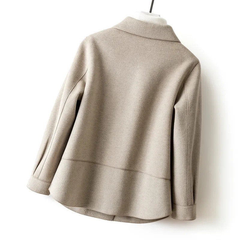 Primăvara toamnă, nou 2024, haină de catifea cu două fețe de calitate superioară, pentru femei, scurtă, subțire, la modă, temperament, haină de modă din lână pentru femei