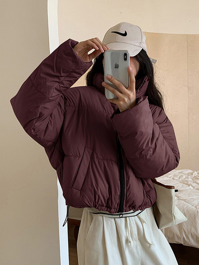 Zoki korejske modne ženske pufaste kapute Jednostavne jednobojne široke kratke parke Zimske debele tople, elegantne pamučno podstavljene ženske donje jakne