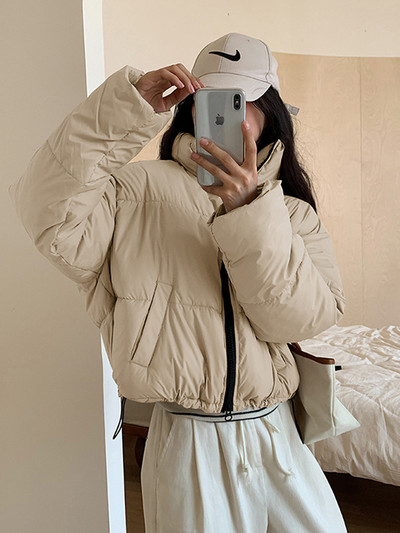 Zoki korejske modne ženske pufaste kapute Jednostavne jednobojne široke kratke parke Zimske debele tople, elegantne pamučno podstavljene ženske donje jakne
