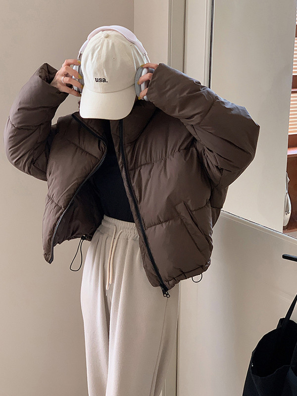 Zoki korejske modne ženske pufaste kapute Jednostavne jednobojne široke kratke parke Zimske debele tople, elegantne pamučno podstavljene ženske donje jakne