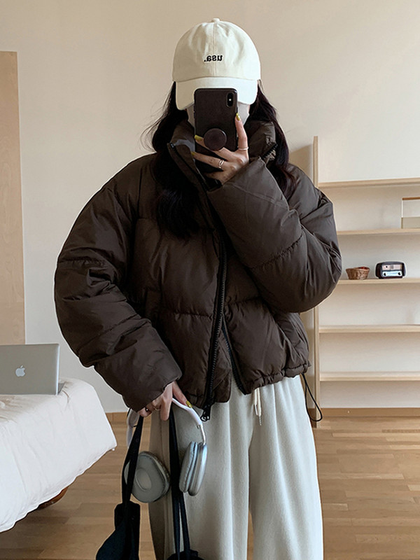 Zoki korejske modne ženske pufaste kapute Jednostavne jednobojne široke kratke parke Zimske debele tople, elegantne pamučno podstavljene ženske donje jakne