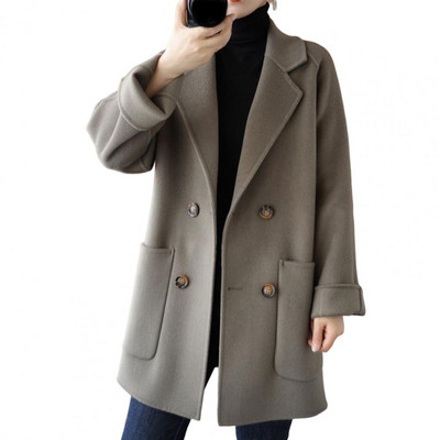 Nou în haină de iarnă, largi, guler răsturnat, buzunare laterale, cardigan rezistent la frig, pardesiu îngroșat pentru femei