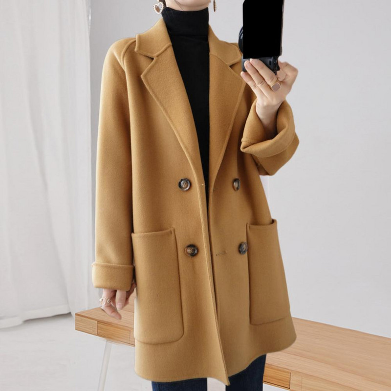 Nou în haină de iarnă, largi, guler răsturnat, buzunare laterale, cardigan rezistent la frig, pardesiu îngroșat pentru femei