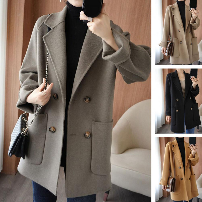 Nou în haină de iarnă, largi, guler răsturnat, buzunare laterale, cardigan rezistent la frig, pardesiu îngroșat pentru femei