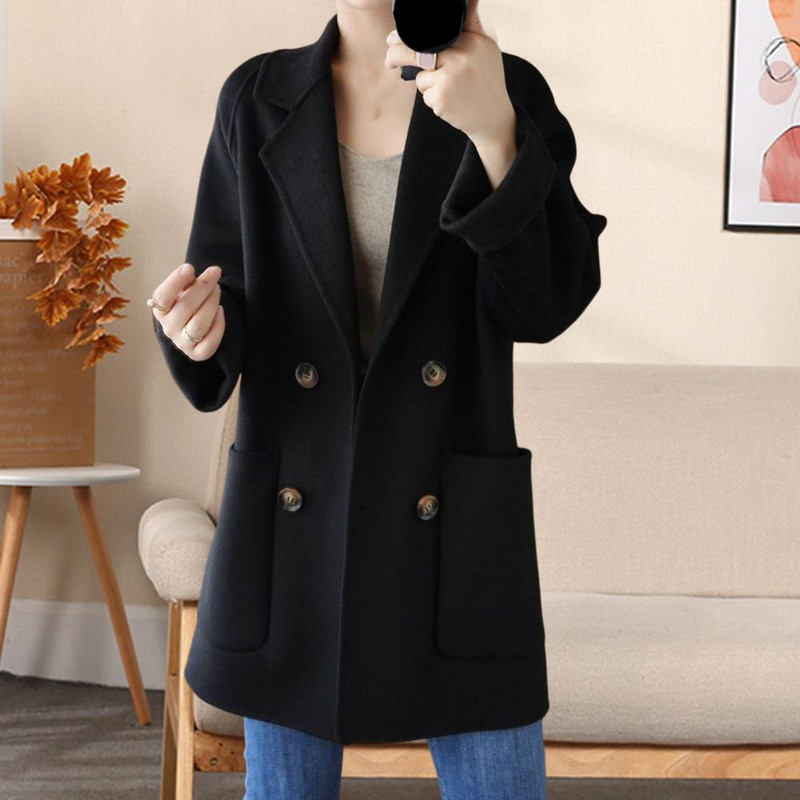 Nou în haină de iarnă, largi, guler răsturnat, buzunare laterale, cardigan rezistent la frig, pardesiu îngroșat pentru femei