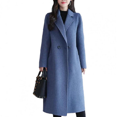 Jesen Zima Vuneni kaput Moderan ženski vuneni kaput s reverima dugih rukava s dva gumba i džepovima Jesen/zima Kardigan srednje dužine