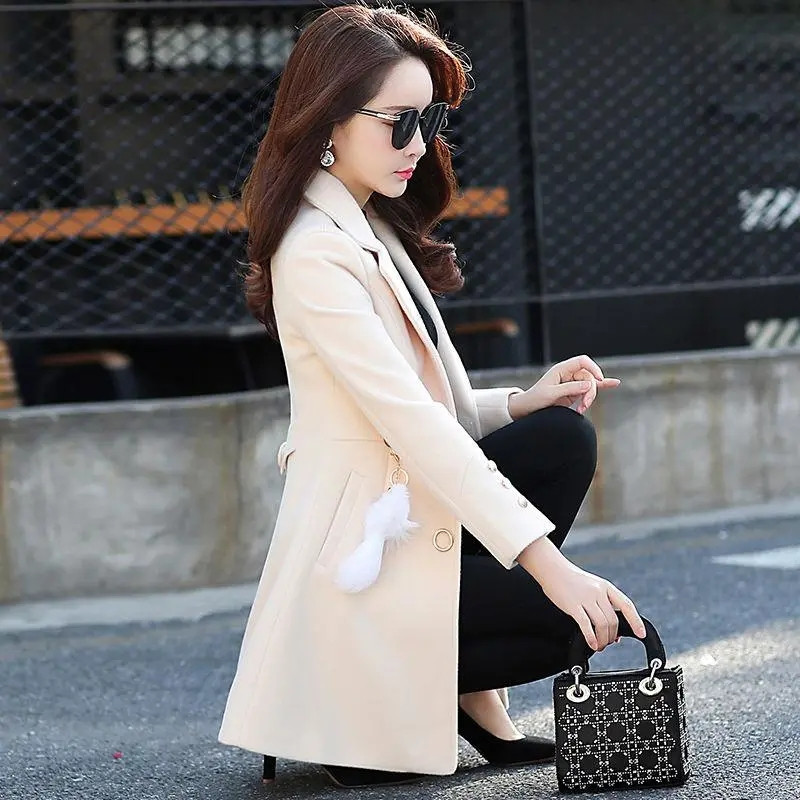 Vilnas sieviešu jaka rudens ziemas sieviešu mētelis korejiešu versija jauni vidēji gari vilnas silti mēteļi ikdienas vilnas sieviešu virsdrēbju topi R1489