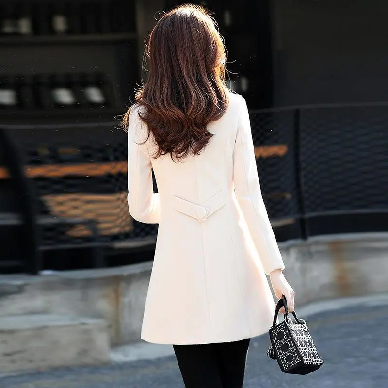 Vilnas sieviešu jaka rudens ziemas sieviešu mētelis korejiešu versija jauni vidēji gari vilnas silti mēteļi ikdienas vilnas sieviešu virsdrēbju topi R1489