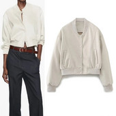 TRAF Jachetă elegantă de damă 2023, vintage, cu gât rotund, cu nasturi, jachetă bomber pentru femei, cu mânecă lungă, haină elegantă, jachetă de pluș de toamnă