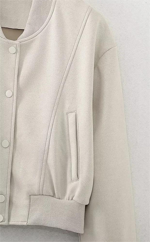 TRAF Jachetă elegantă de damă 2023, vintage, cu gât rotund, cu nasturi, jachetă bomber pentru femei, cu mânecă lungă, haină elegantă, jachetă de pluș de toamnă