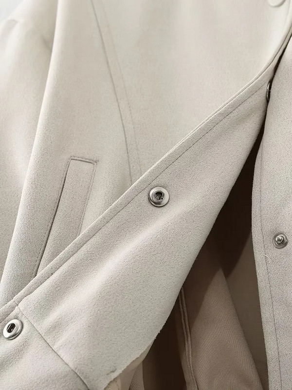 TRAF Jachetă elegantă de damă 2023, vintage, cu gât rotund, cu nasturi, jachetă bomber pentru femei, cu mânecă lungă, haină elegantă, jachetă de pluș de toamnă