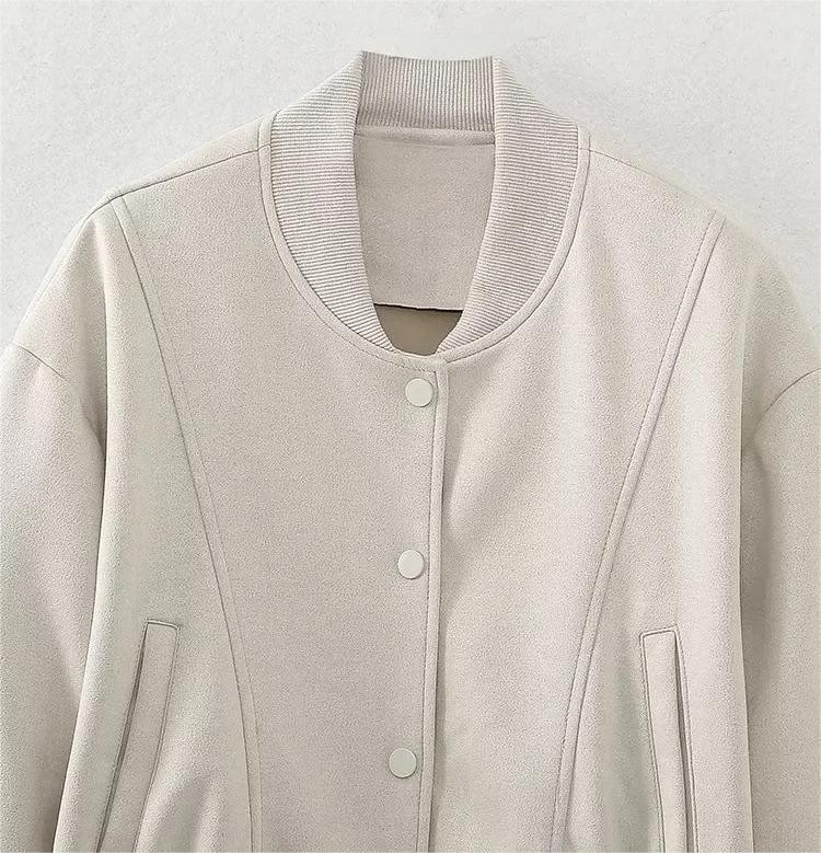 TRAF Jachetă elegantă de damă 2023, vintage, cu gât rotund, cu nasturi, jachetă bomber pentru femei, cu mânecă lungă, haină elegantă, jachetă de pluș de toamnă