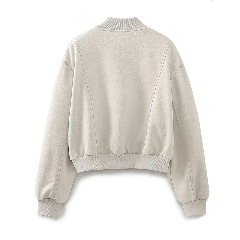 TRAF Jachetă elegantă de damă 2023, vintage, cu gât rotund, cu nasturi, jachetă bomber pentru femei, cu mânecă lungă, haină elegantă, jachetă de pluș de toamnă