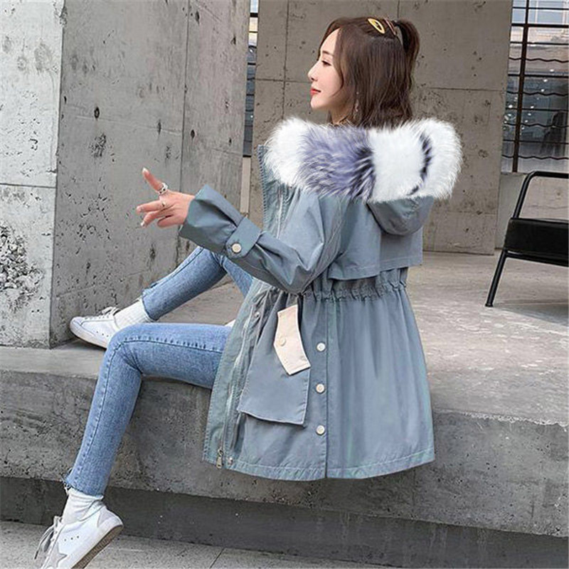 2022. gada ziema Jauna sieviešu jaka Plīša mētelis Sieviešu vidēja garuma Sieviešu Parkas Biezs Saglabā siltumu Kokvilnas apģērbi Sieviešu mētelis A