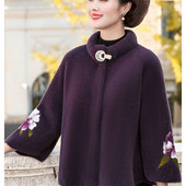 Pusmūža mātes pavasara rudens drēbes Jauns īss mētelis vecāka gadagājuma sievietēm ziemas ūdele samta Femme mēteļi izšūti jaciņa 55