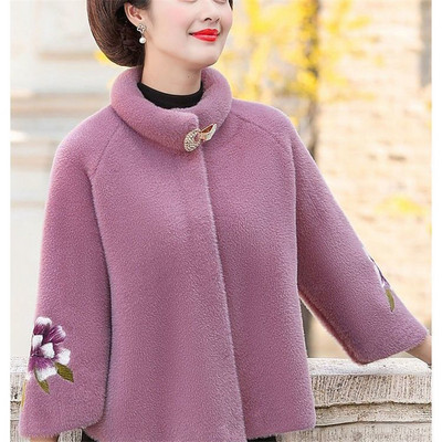 Pusmūža mātes pavasara rudens drēbes Jauns īss mētelis vecāka gadagājuma sievietēm ziemas ūdele samta Femme mēteļi izšūti jaciņa 55