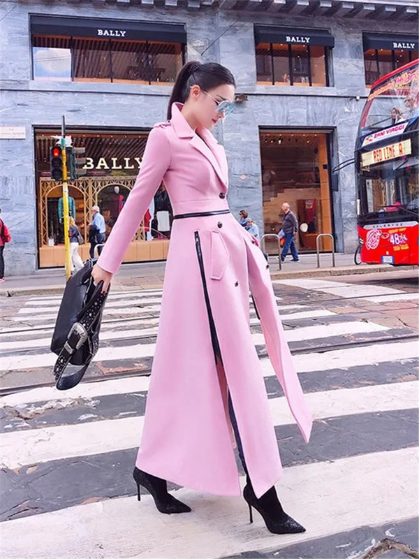 2023 Jesen Zima Novi ženski modni vuneni kaput dugih rukava s prorezima s reverima temperamenta uskog struka s džepnim džepovima